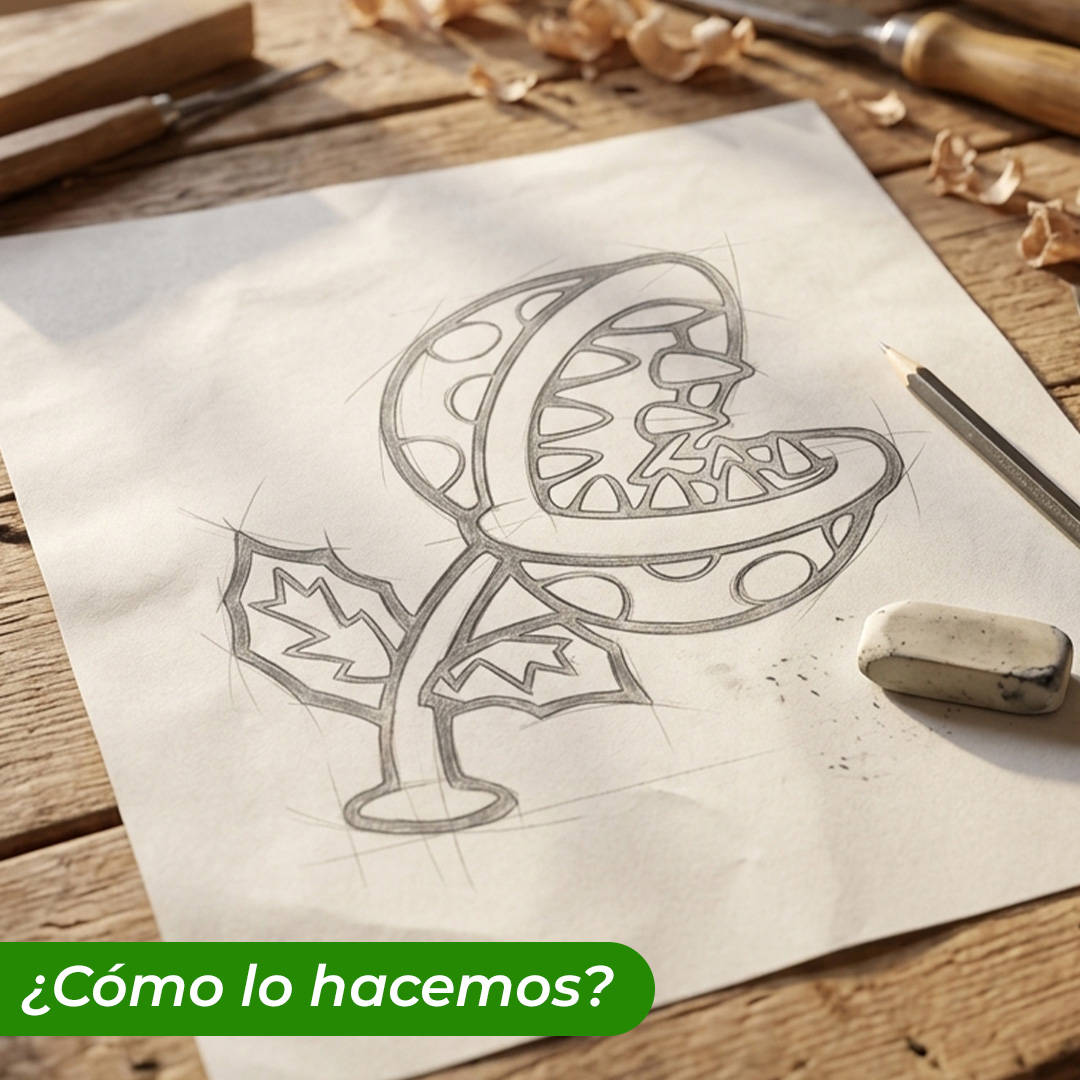 Boceto planta piranha mario en madera