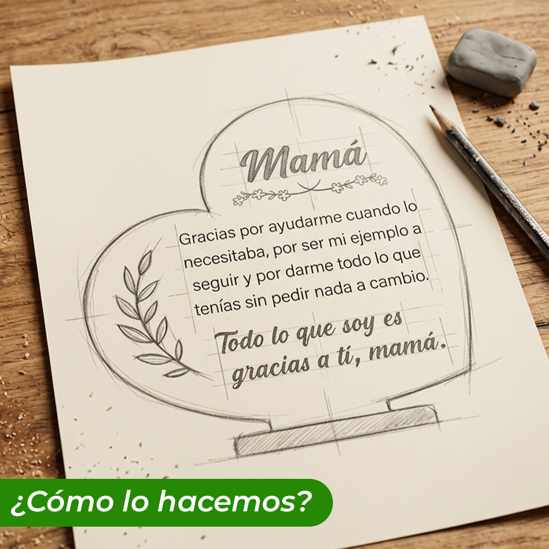 Boceto tarjeta corazon de madera para mamá