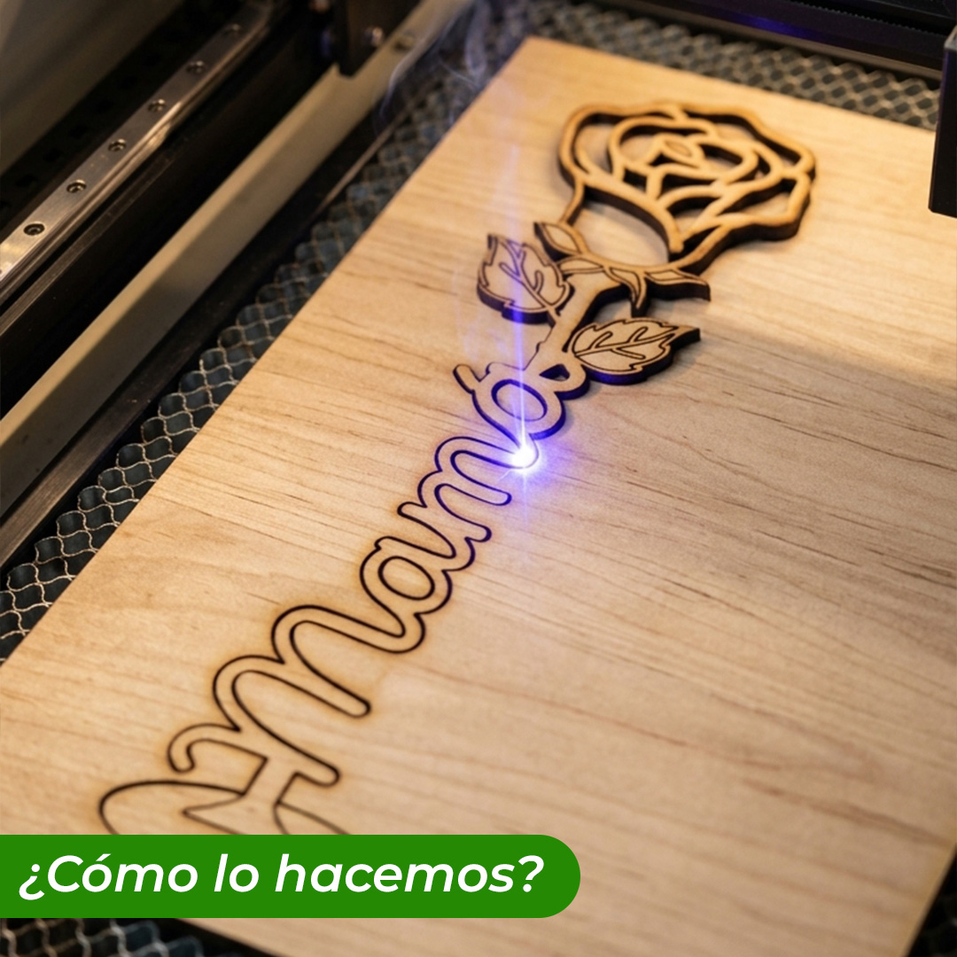 Corte laser rosa de madera para mama