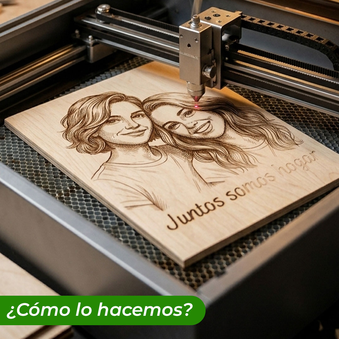 Foto pareja juntos somos hogar en madera corte laser