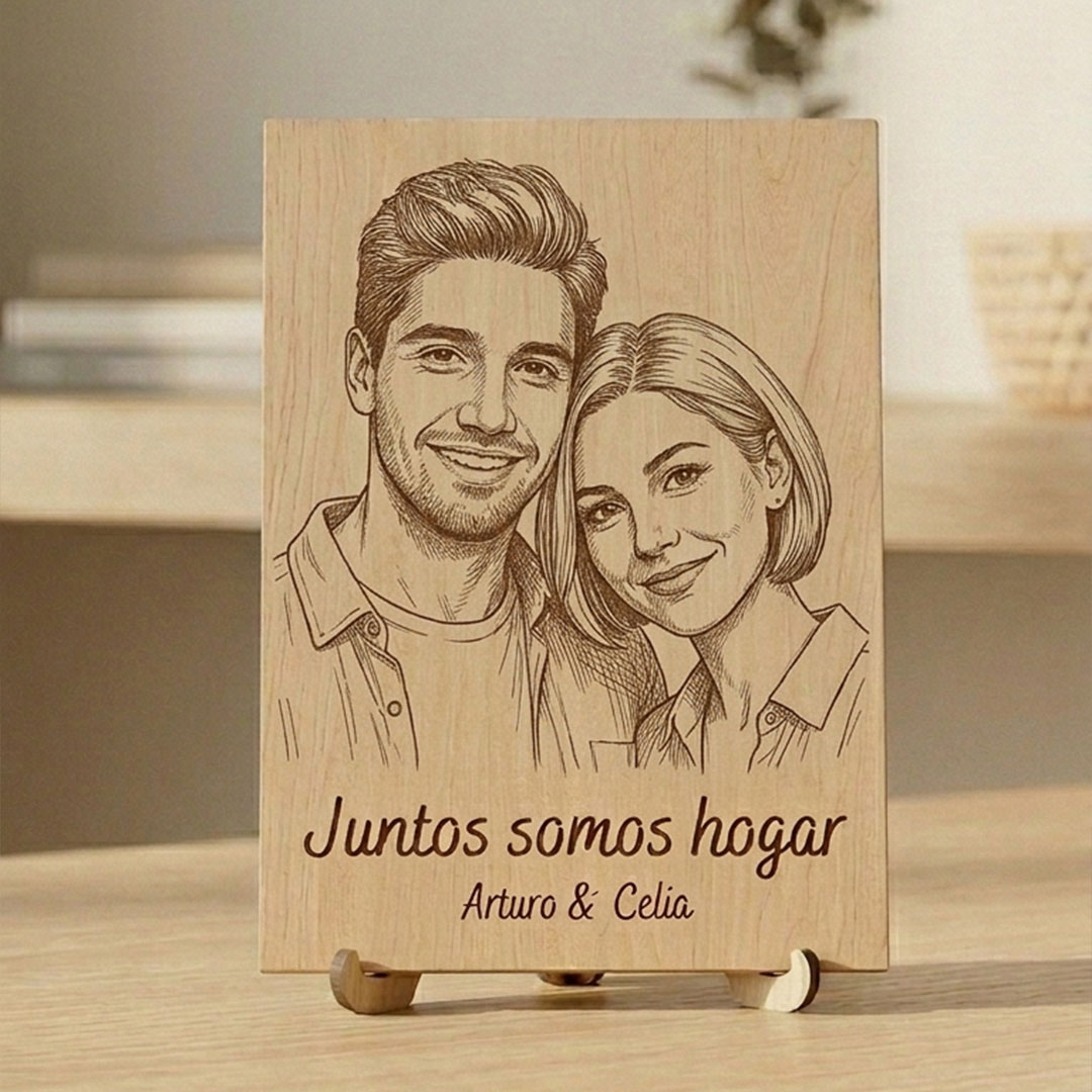 Foto pareja juntos somos hogar en madera portada
