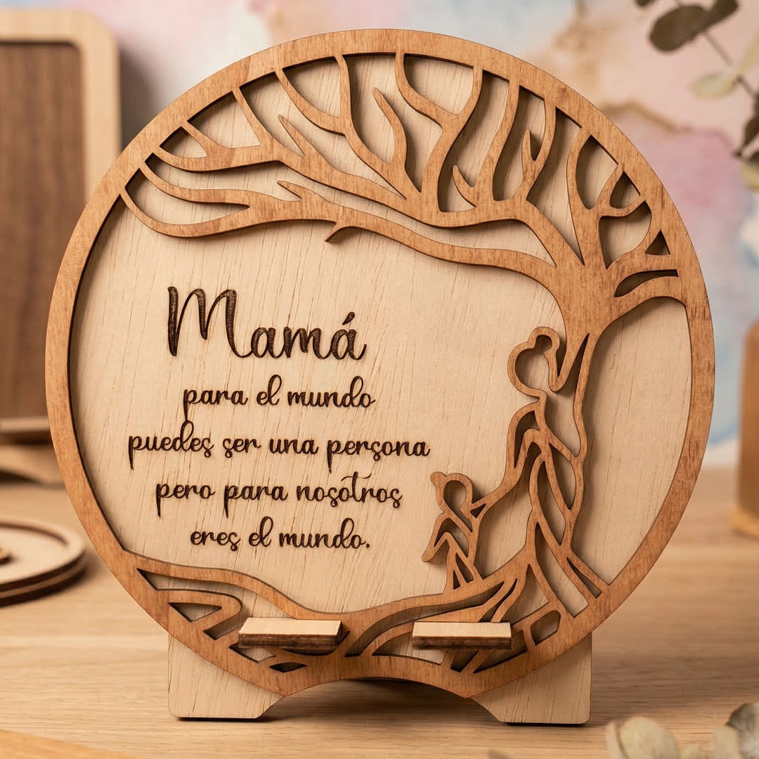 Soporte movil de madera mama eres el mundo 1