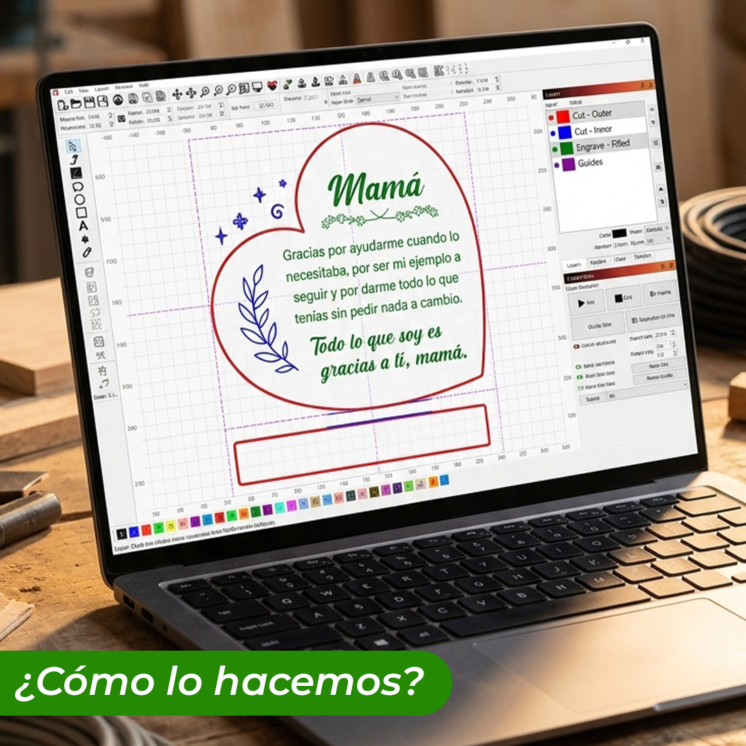Vectorizar tarjeta corazon de madera para mamá