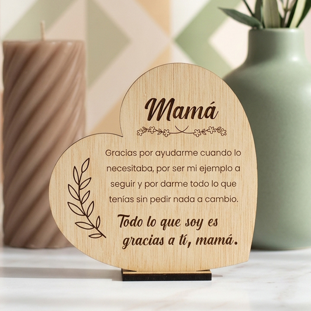 tarjeta corazon de madera para mamá