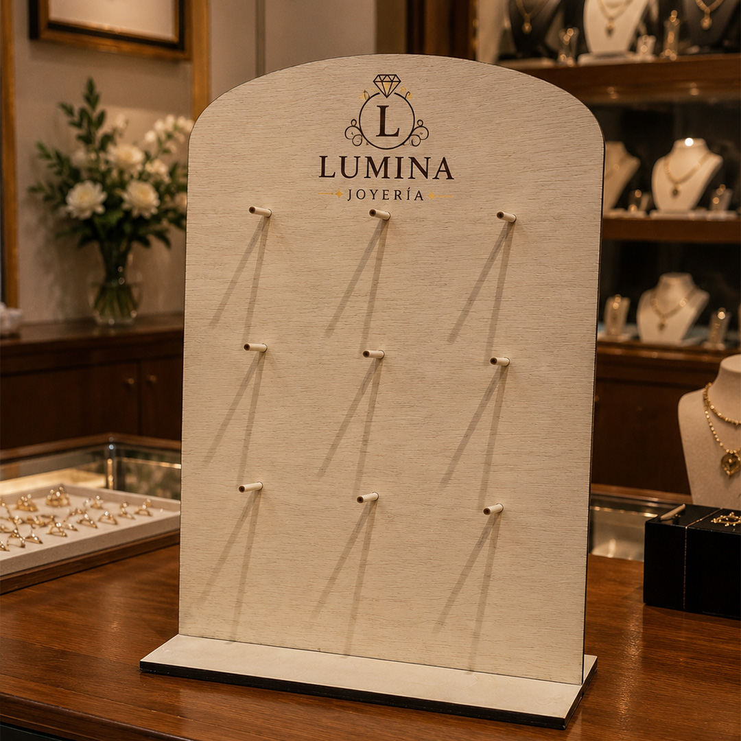 Expositor de madera para marca de joyas