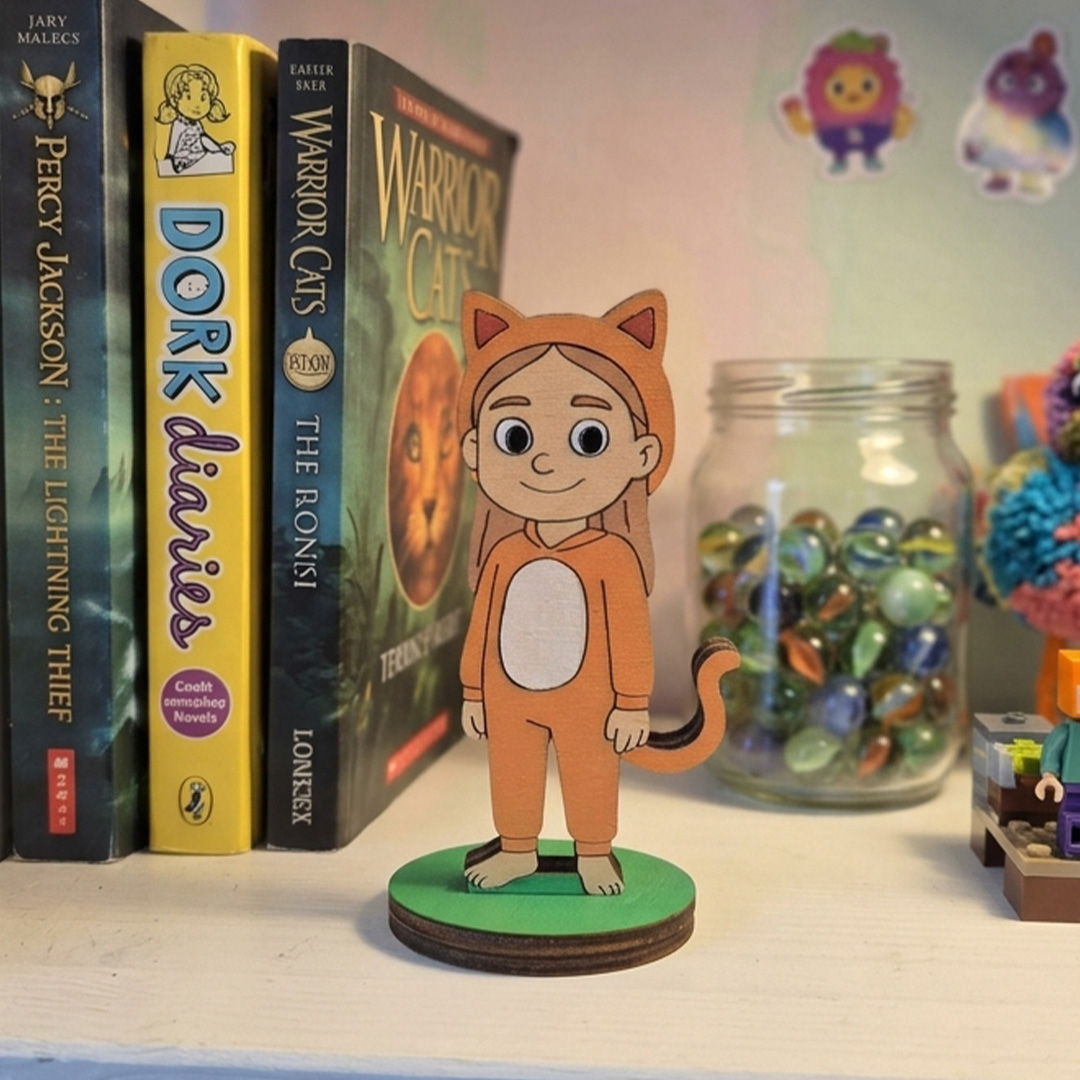 Figura personalizada de madera niña disfrazada de gato
