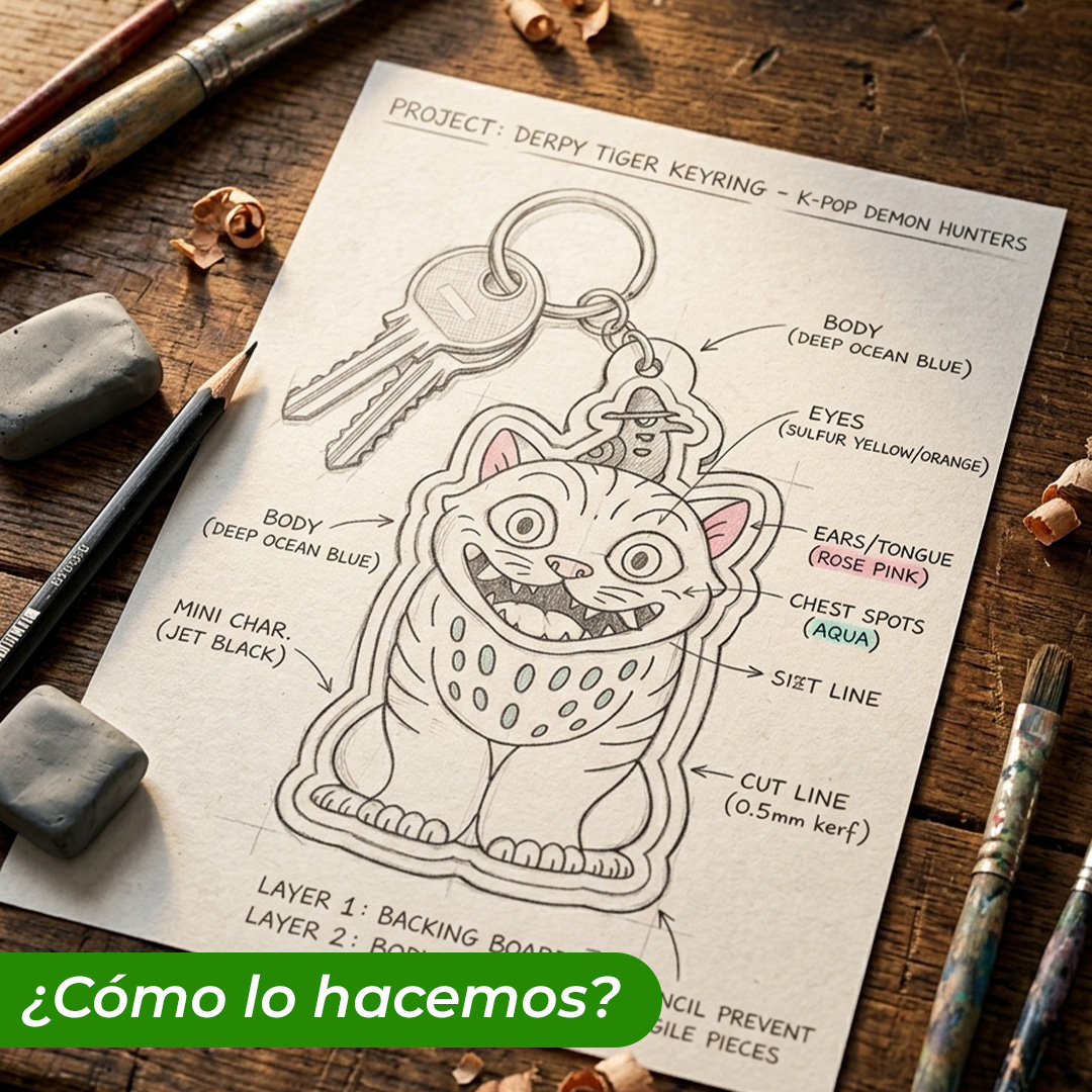 Llavero de madera Derpy Tiger pintado a mano boceto