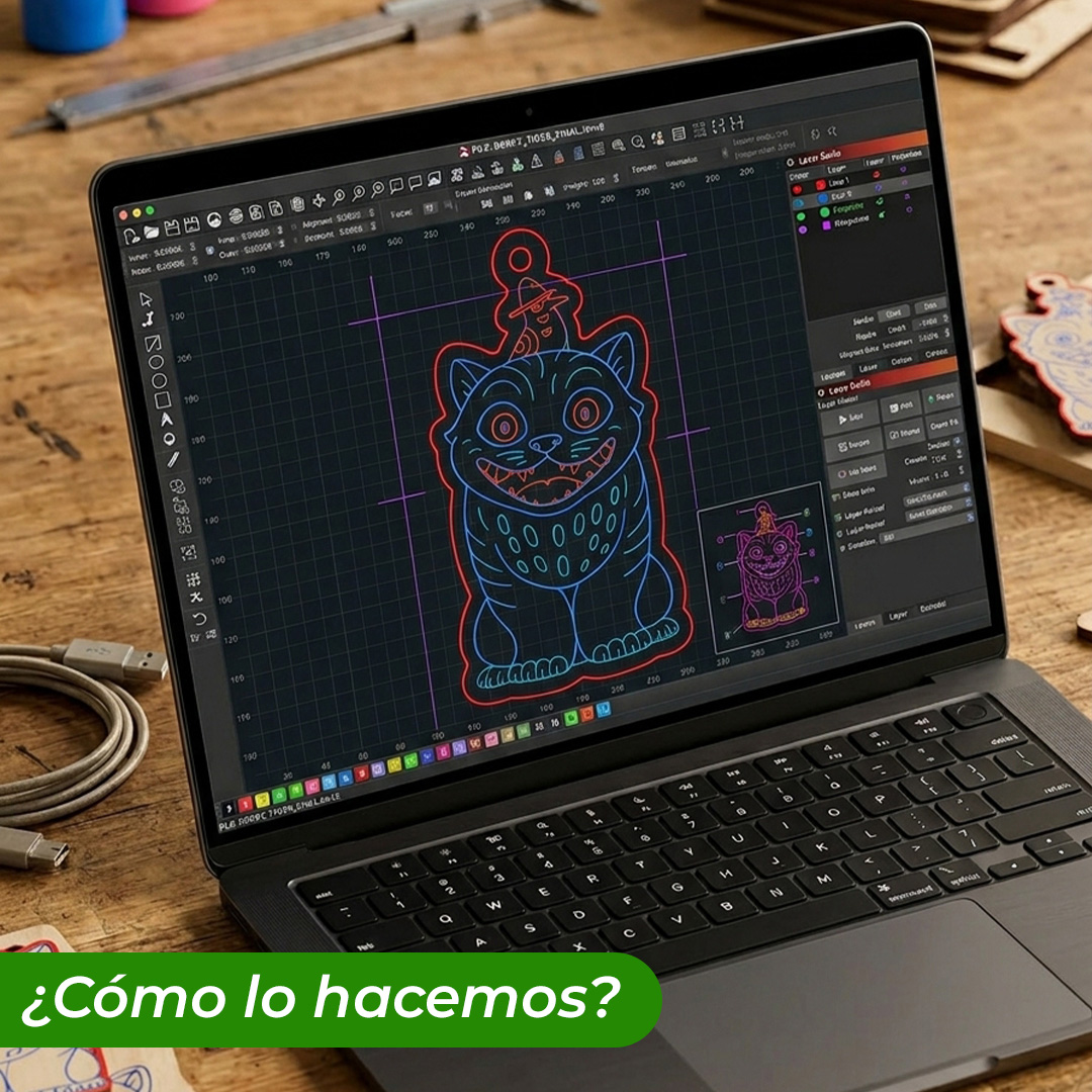 Llavero de madera Derpy Tiger pintado a mano vectorizado