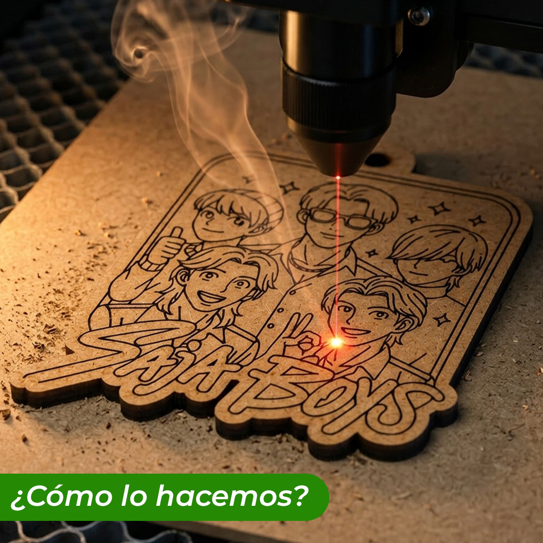 Llavero de madera grabado Saja Boys corte laser