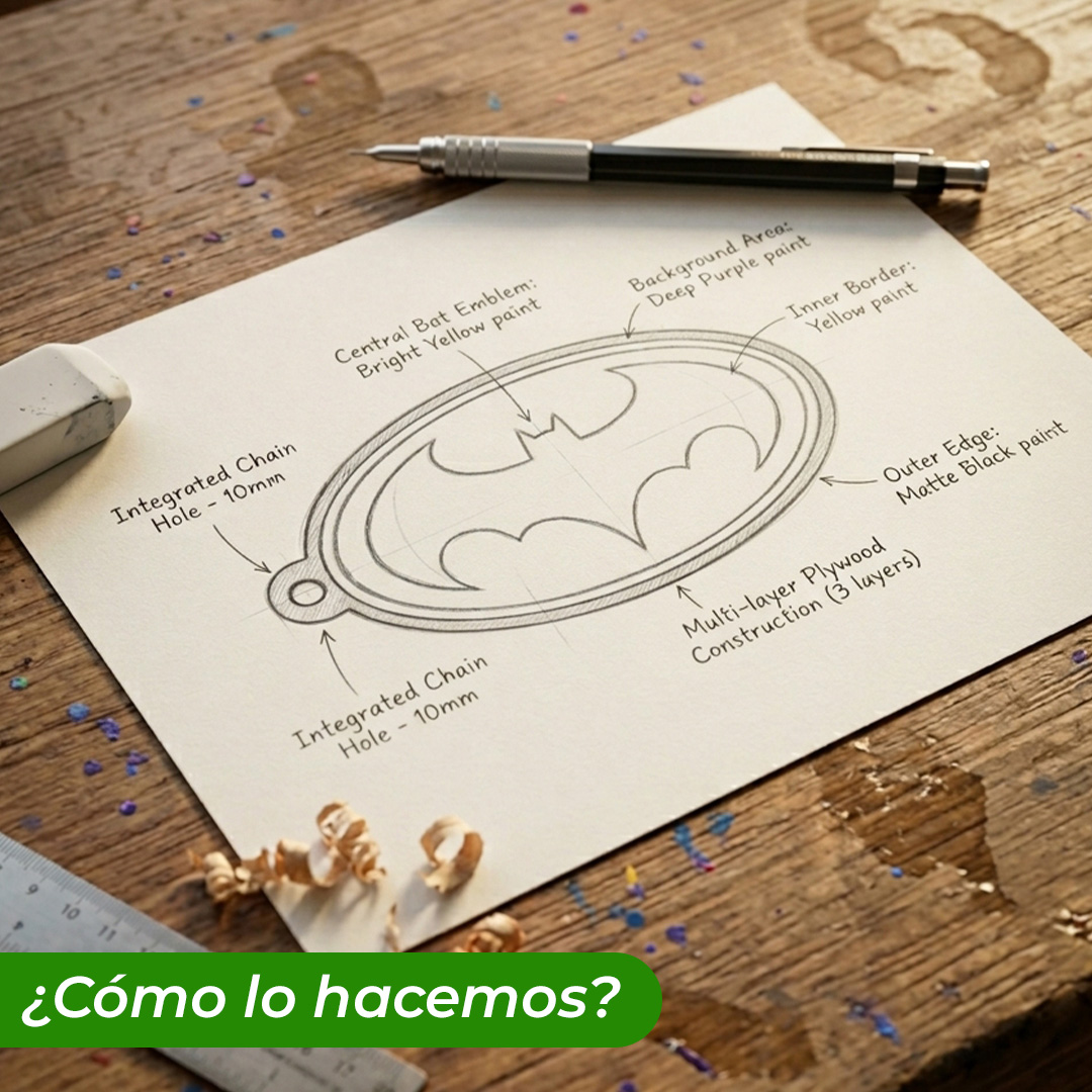 Llavero de madera pintado a mano BatGirl boceto