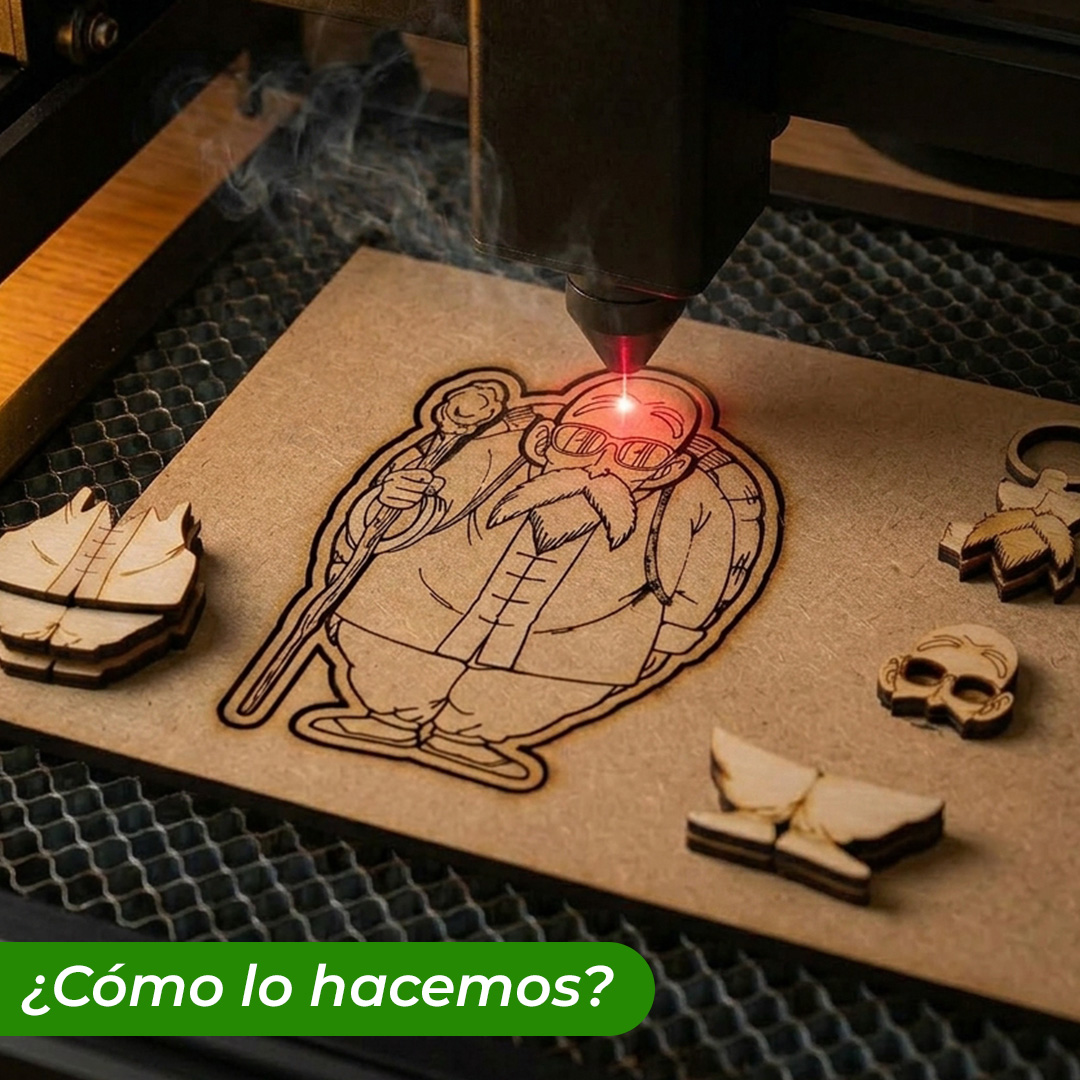 Llavero de madera pintado a mano Genio Tortuga corte laser