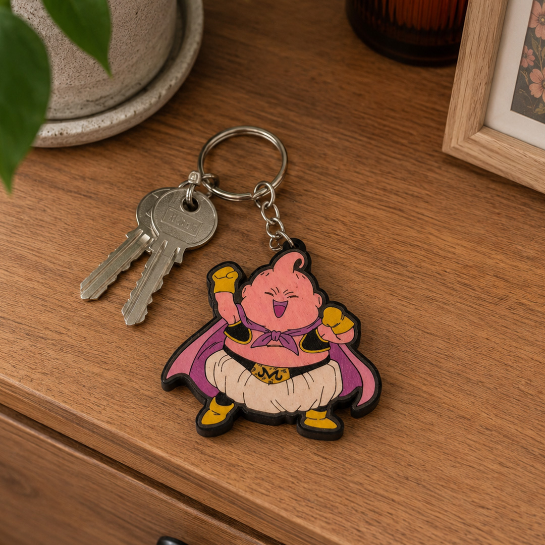 Llavero de madera pintado a mano Monstruo Buu