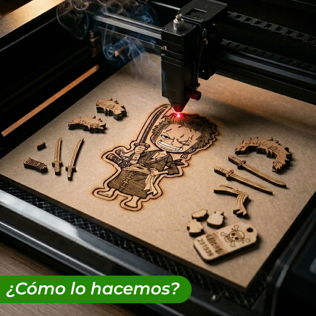 Llavero de madera pintado a mano Roronoa Zoro Chibbi corte laser