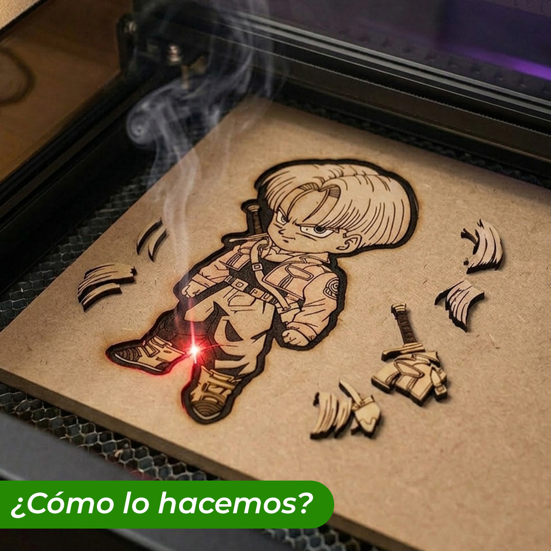 Llavero de madera pintado a mano Trunks del Futuro corte laser