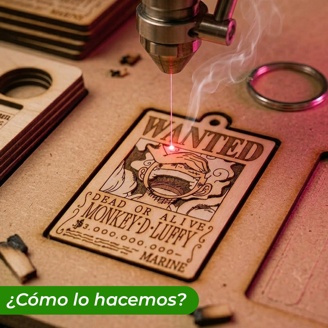 Llavero de madera pintado a mano Wanted Luffy Gear 5 corte laser