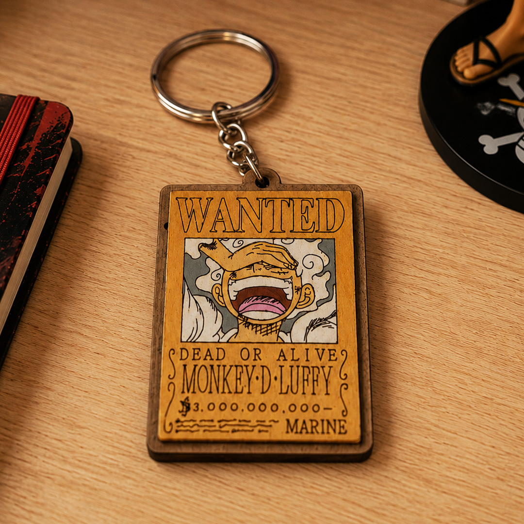 Llavero de madera pintado a mano Wanted Luffy Gear 5