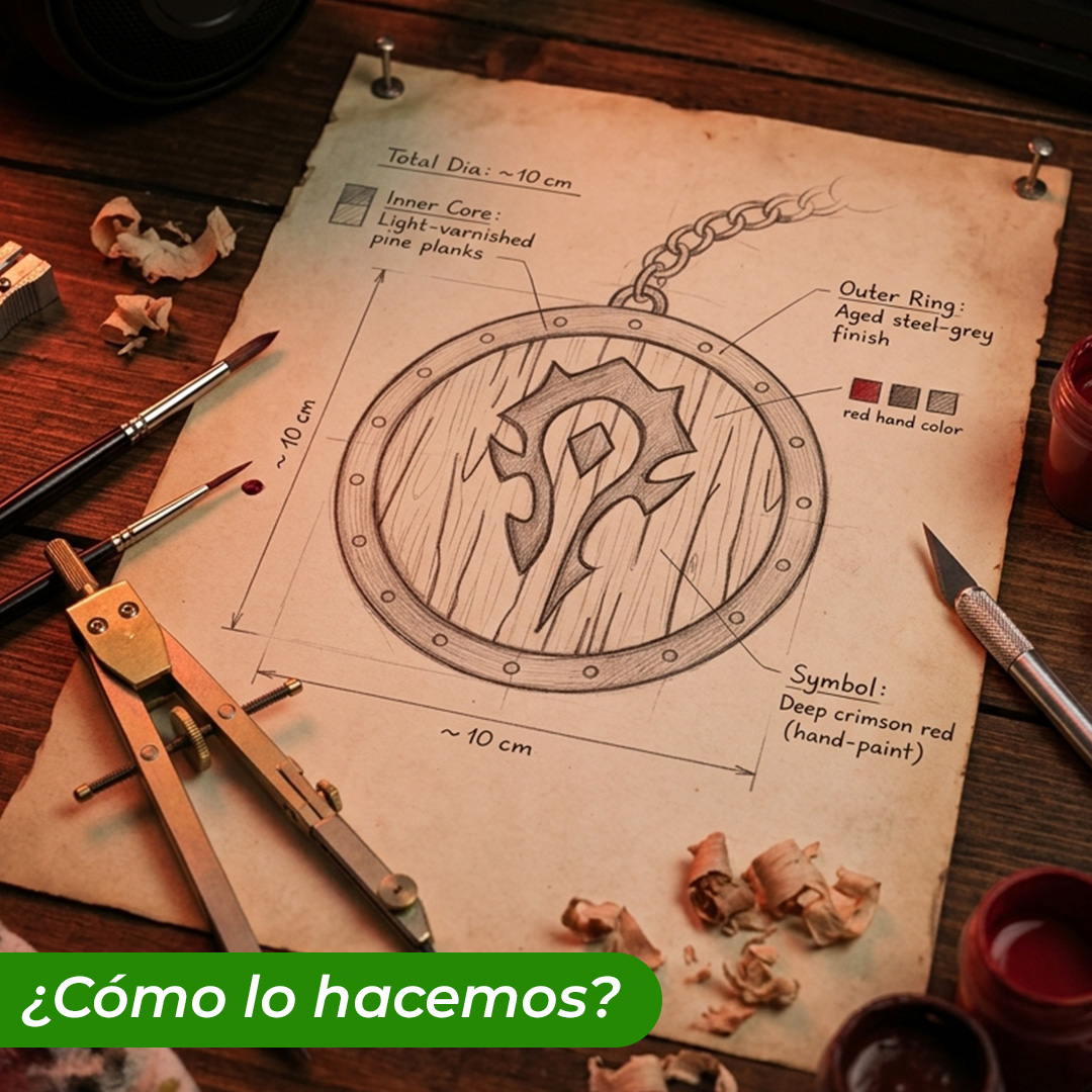 Llavero de madera pintado a mano la horda WOW boceto