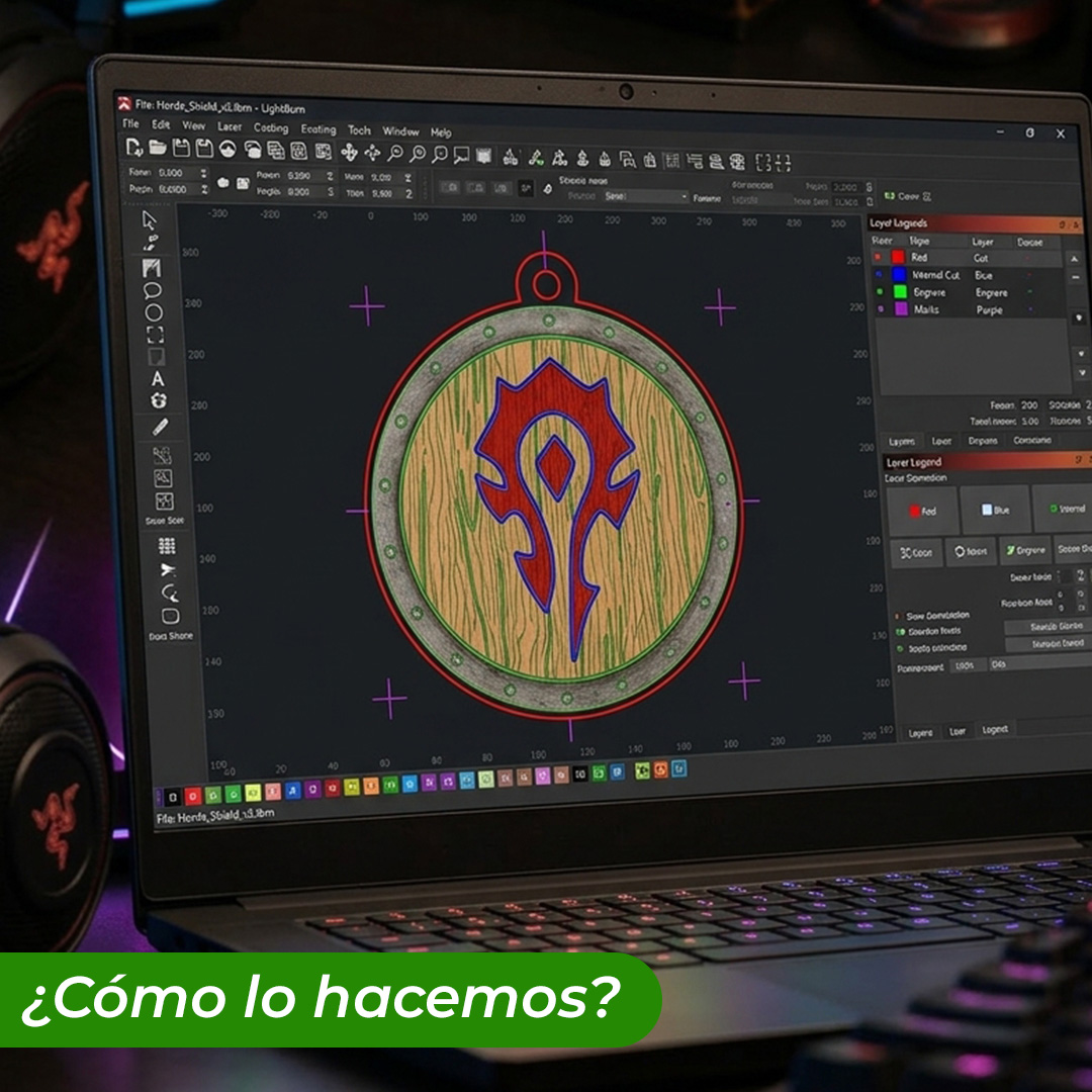 Llavero de madera pintado a mano la horda WOW vectorizado