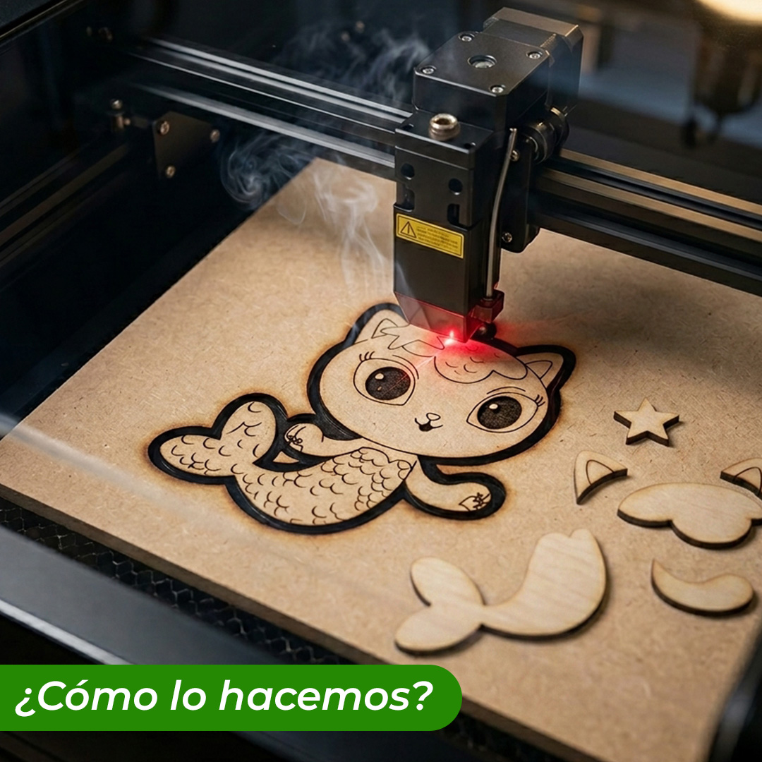 Llavero de madera pintado a mano sirenagato corte laser