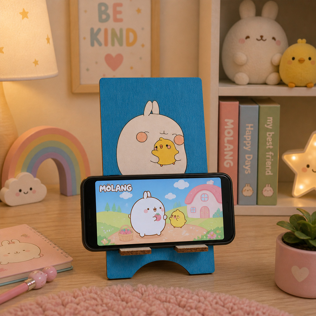 Soporte de madera para movil Molang con movil