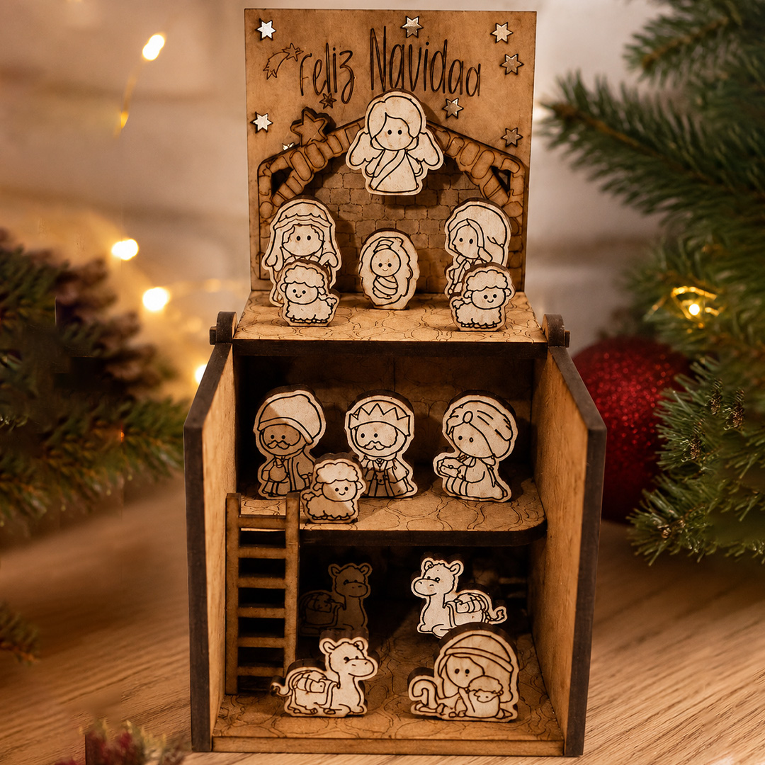 Mini Pesebre de Madera FELIZ NAVIDAD