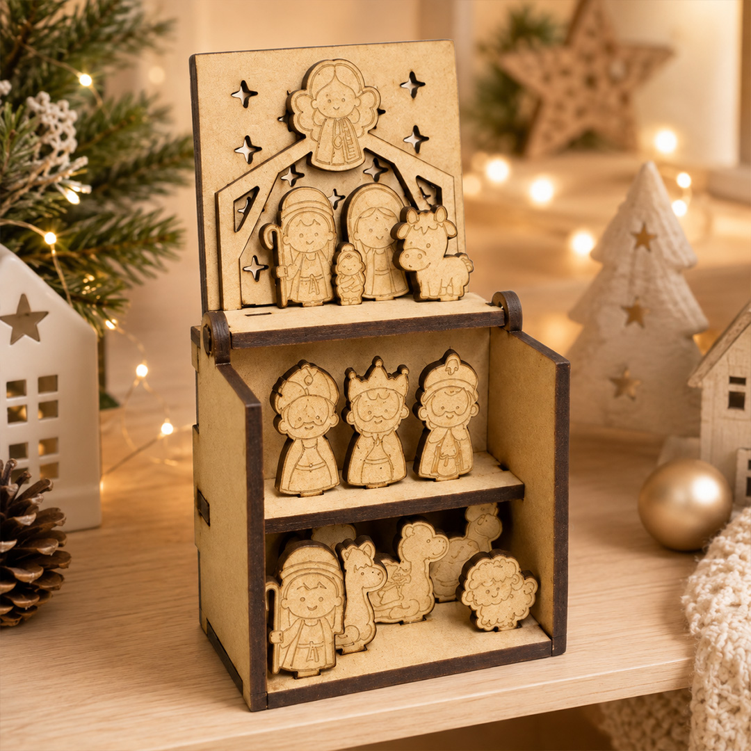 Mini Pesebre de Madera Pequeño Belén Artesanal para Navidad - Imagen 3