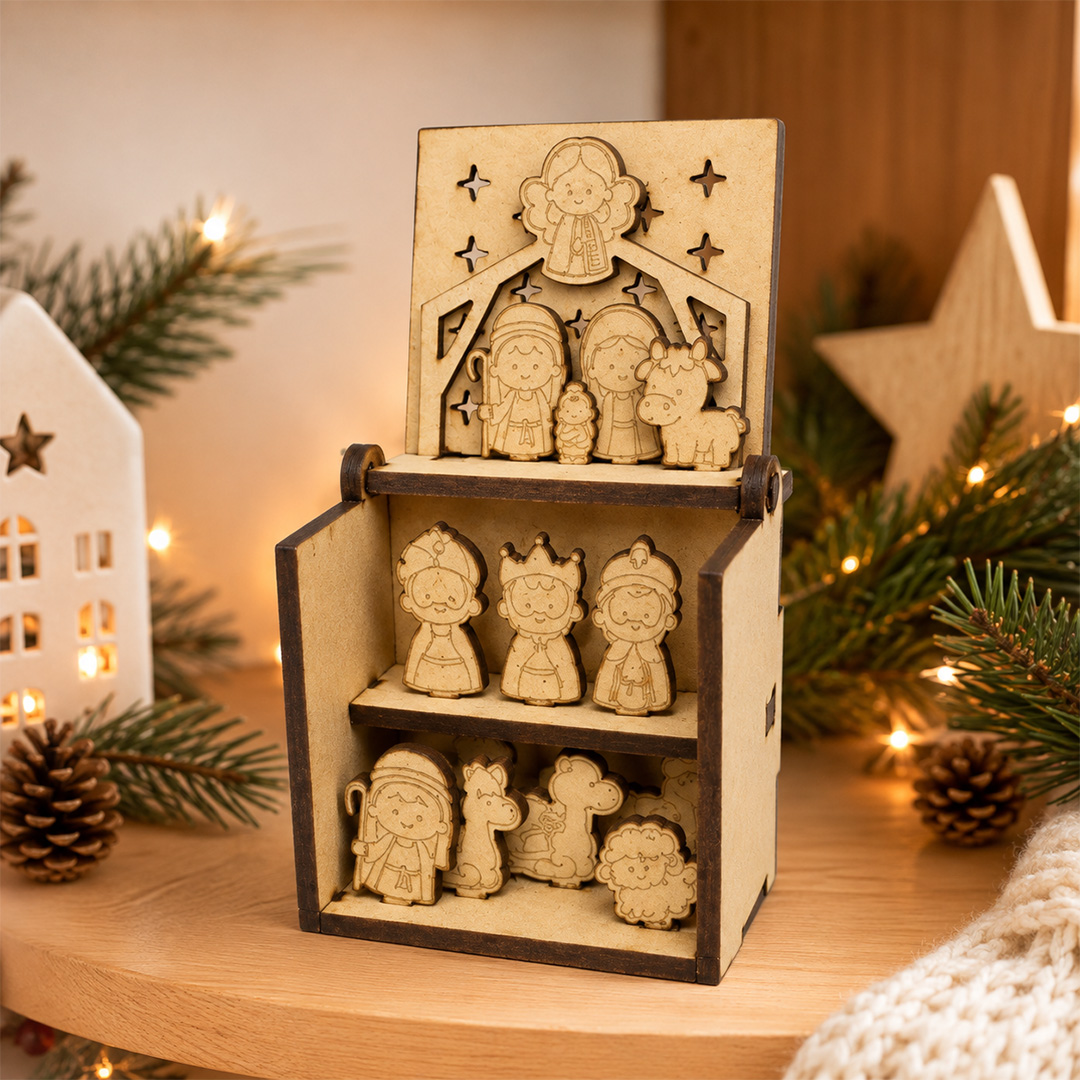 Mini Pesebre de Madera Pequeño Belén Artesanal para Navidad - Imagen 2